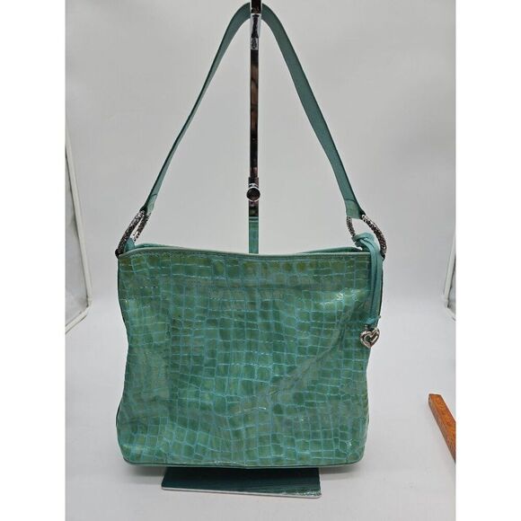 VTG Brighton Crocodile Embossed Faux Leather Shoulder Bag Heart Charm & Silver T - Picture 1 of 11